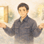 鍵開け 鍵交換 どっち が良いか迷っている方へ、優しくアドバイスする大阪の正直な鍵屋たこやきのイラスト