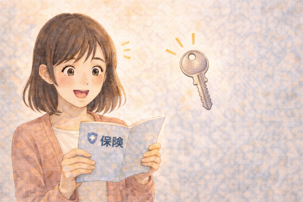 鍵 紛失 火災保険 の無料サポートについて解説するイラスト