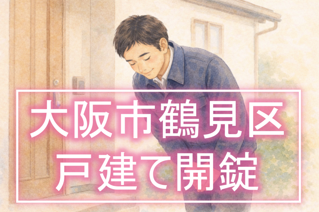戸建ての玄関で笑顔で挨拶する作業員 「 大阪市鶴見区 鍵開け