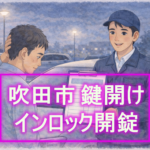 夜の駐車場で車の鍵開け見積もりを提示する作業員 「 吹田市 鍵開け 」